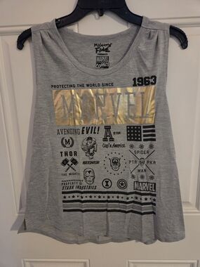 Marvel Gray & Gold Logo Tank Top